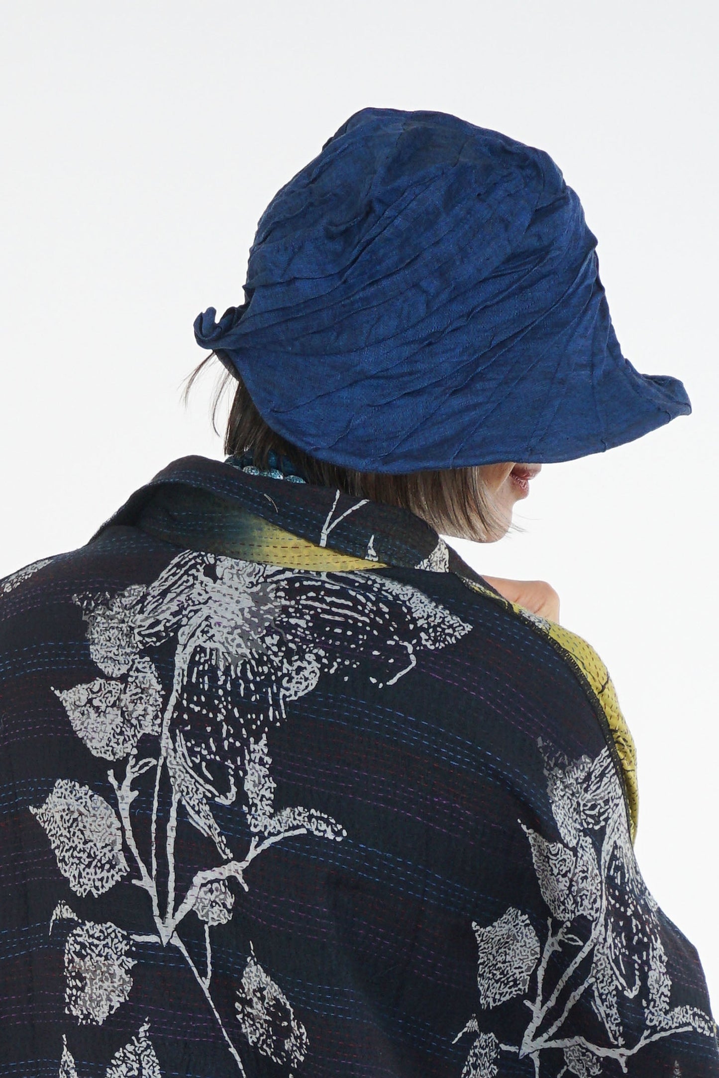 LINEN TWIST TUCKED BRIM HAT - ln1886-nvy -