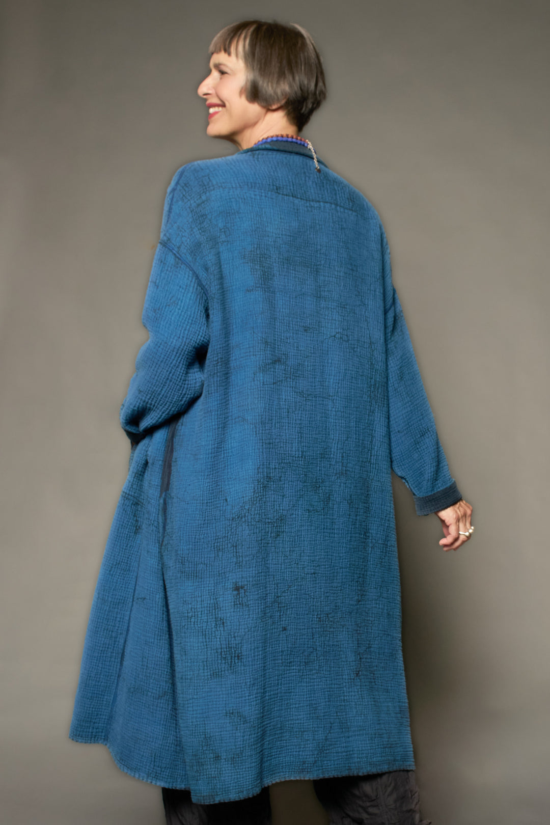 MUD DYE RIPPLE KANTHA NEW OVERSIZED COAT - yp4342-nvy -