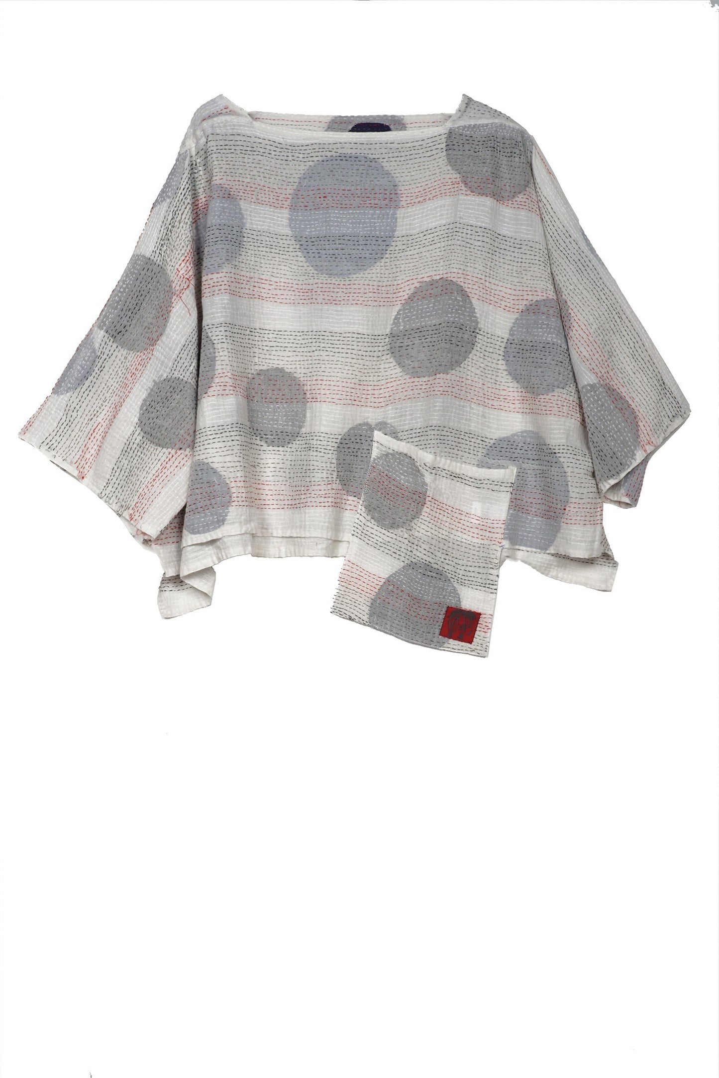 CUT OUT KANTHA 3/4 SLV. CROP TOP - ck2528-wht -