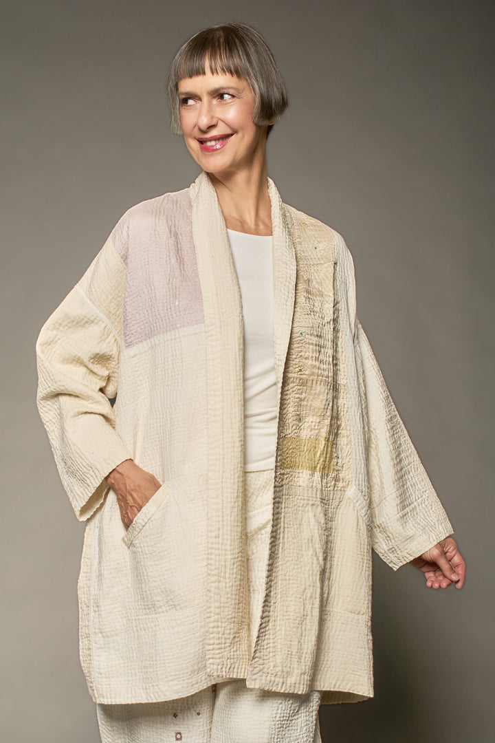 JAIPUR WHITE KANTHA HAORI JACKET - jw4068-ivy -