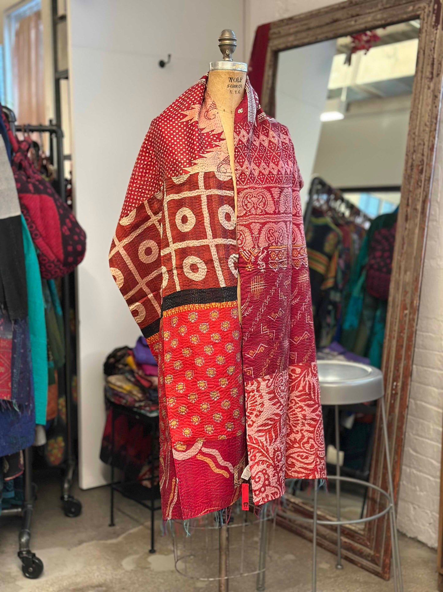 VINTAGE SILK PATCH KANTHA SCARF STANDARD - vp2801-red -