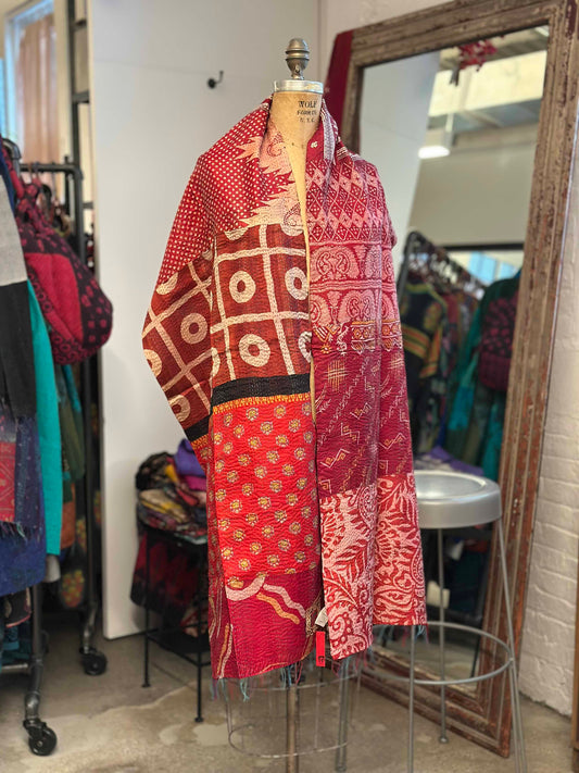 VINTAGE SILK PATCH KANTHA SCARF STANDARD - vp2801-red -