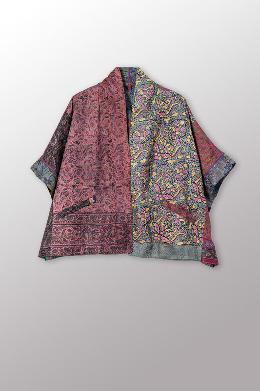 VINTAGE SILK KANTHA MINI PONCHO - sv2060-0012a -