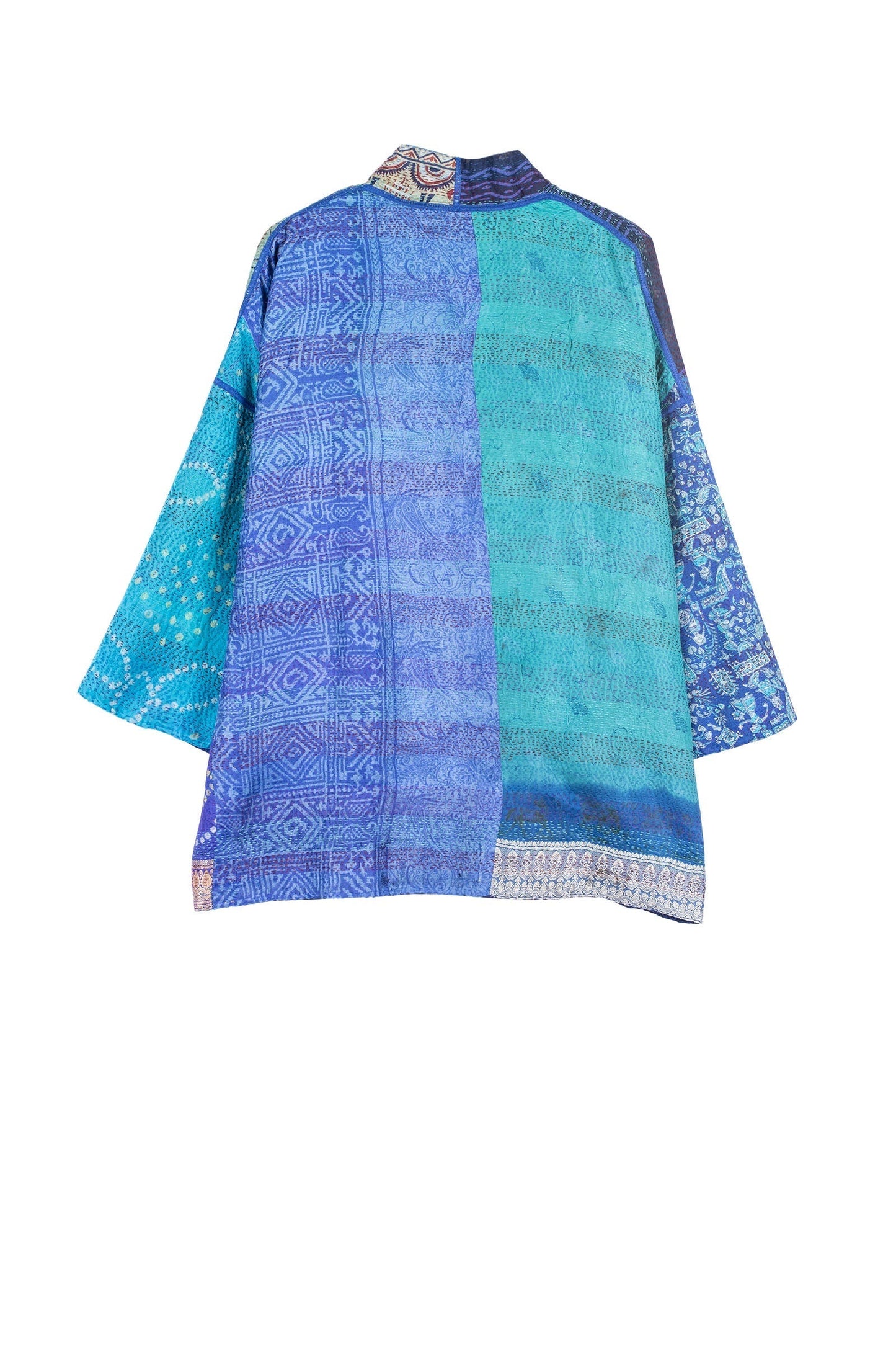 VINTAGE SILK PATCH KANTHA MINI KIMONO JKT - vp2055-blu -