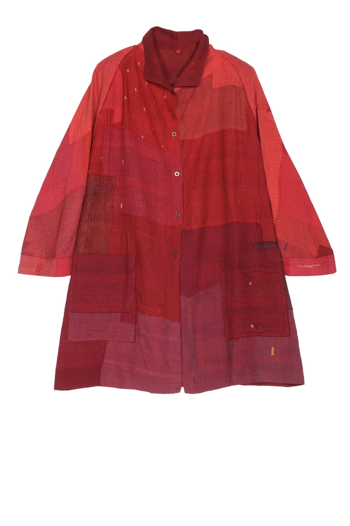 LANDSCAPE FRAYED PATCH KANTHA BACK TUCKED TUNIC - lf2513-red -