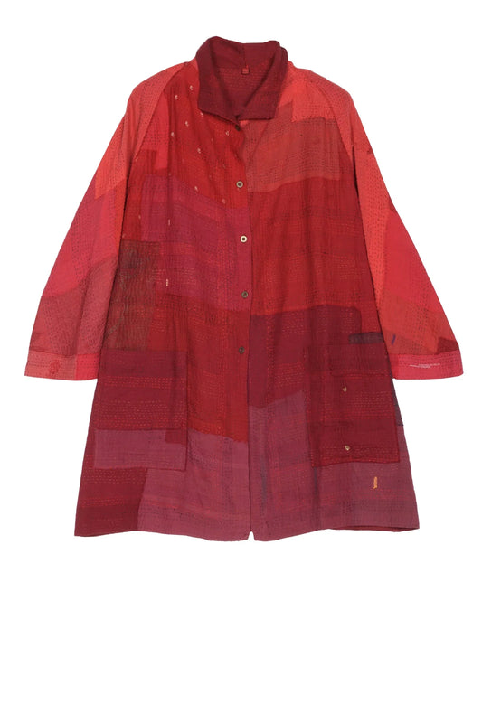 LANDSCAPE FRAYED PATCH KANTHA BACK TUCKED TUNIC - lf2513-red -