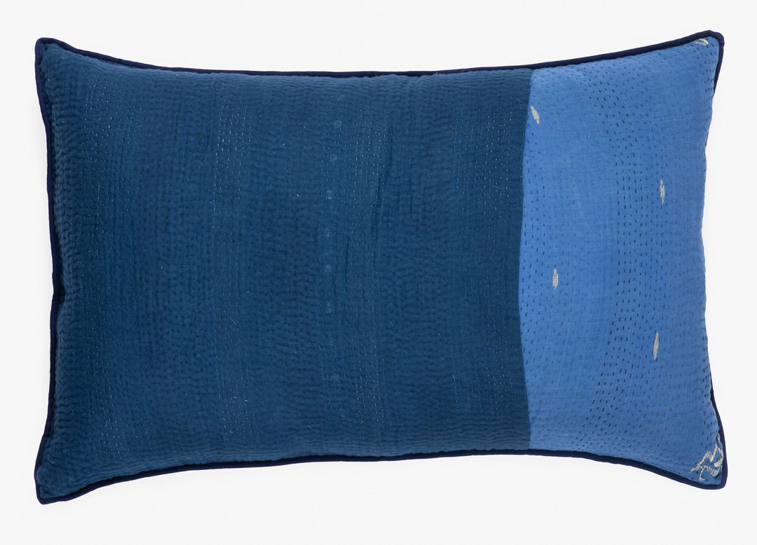 Landscape Handmade Vintage Kantha Pillow -Navy
