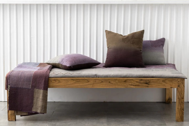 Vintage Fray Patch &amp; Ombre Kantha Day Bed Mattress Cover -Chocolate