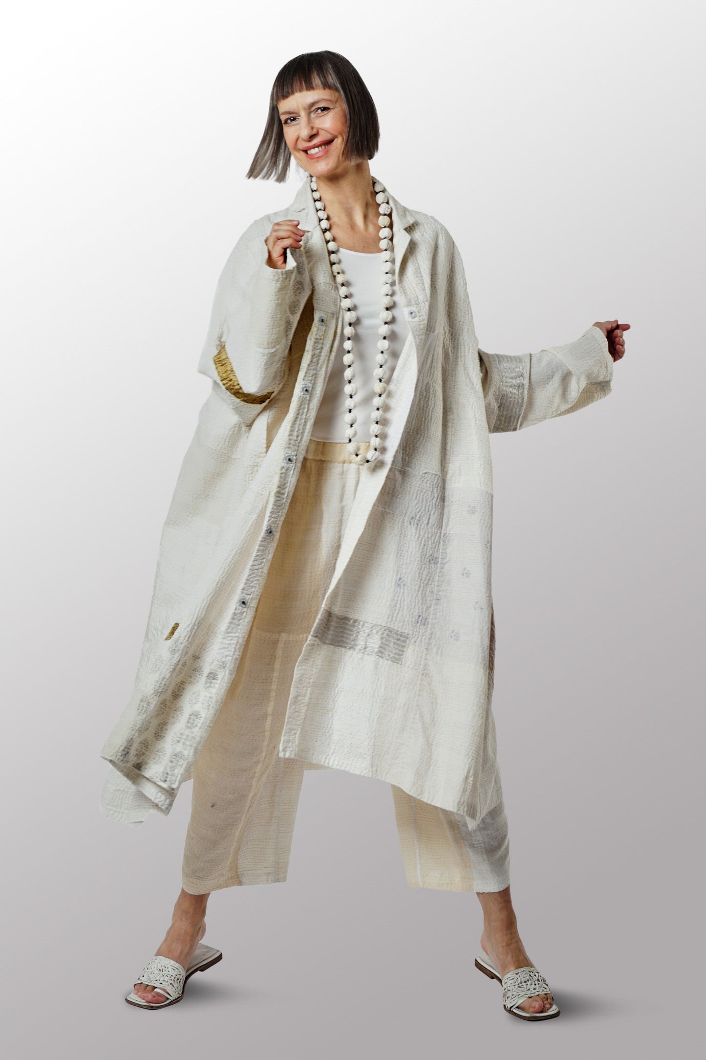 FRAYED PATCH KANTHA OVERSIZE DRESS - fi2432-ivy -