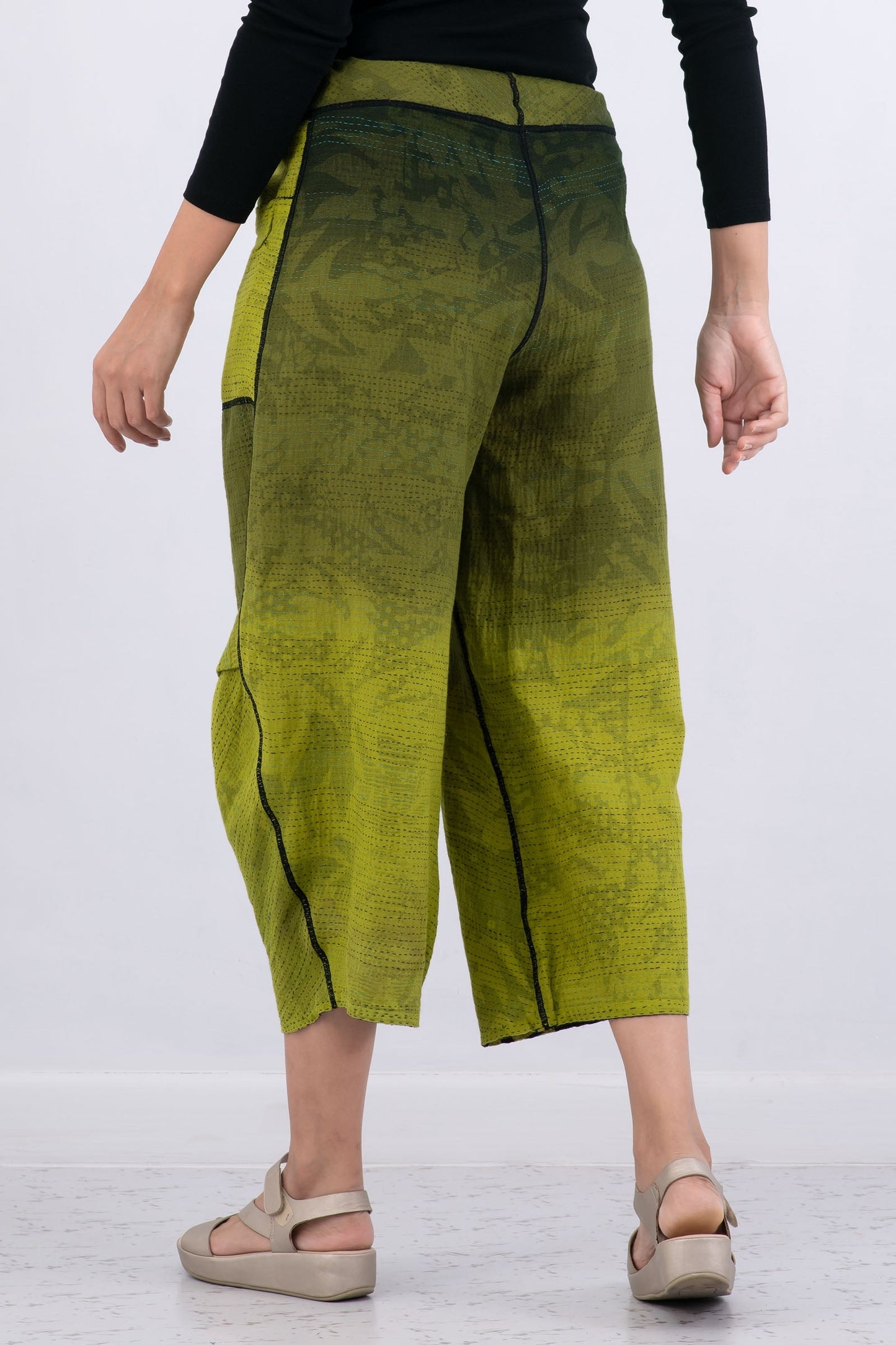 MONOTONE TWILIGHT PRINT KANTHA KNEE TUCKED PANTS - tp2625-cha -