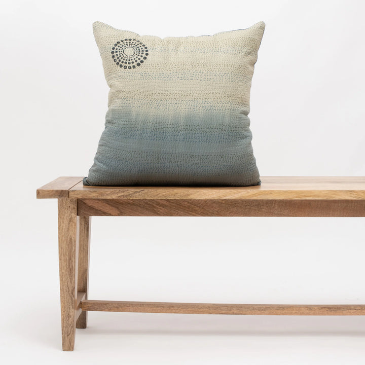 Cotton Ombre Handmade Vintage Kantha Pillow - Indigo