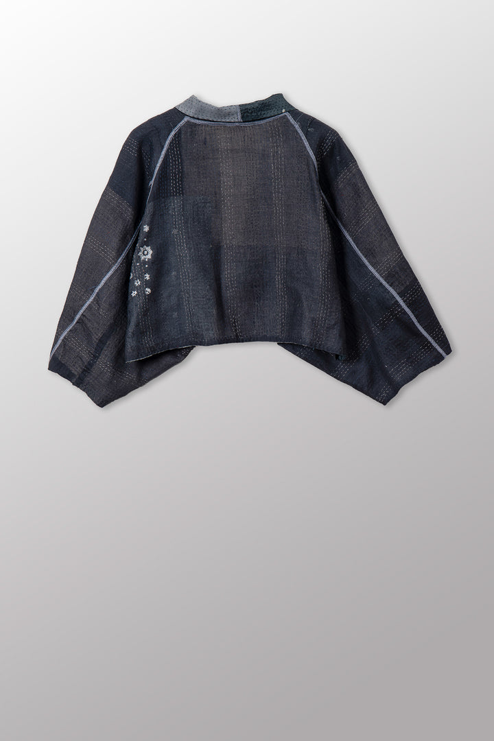 MOSAIC FRAY PATCH KANTHA PUFF SLV. SHRUG - zb2062-gry -