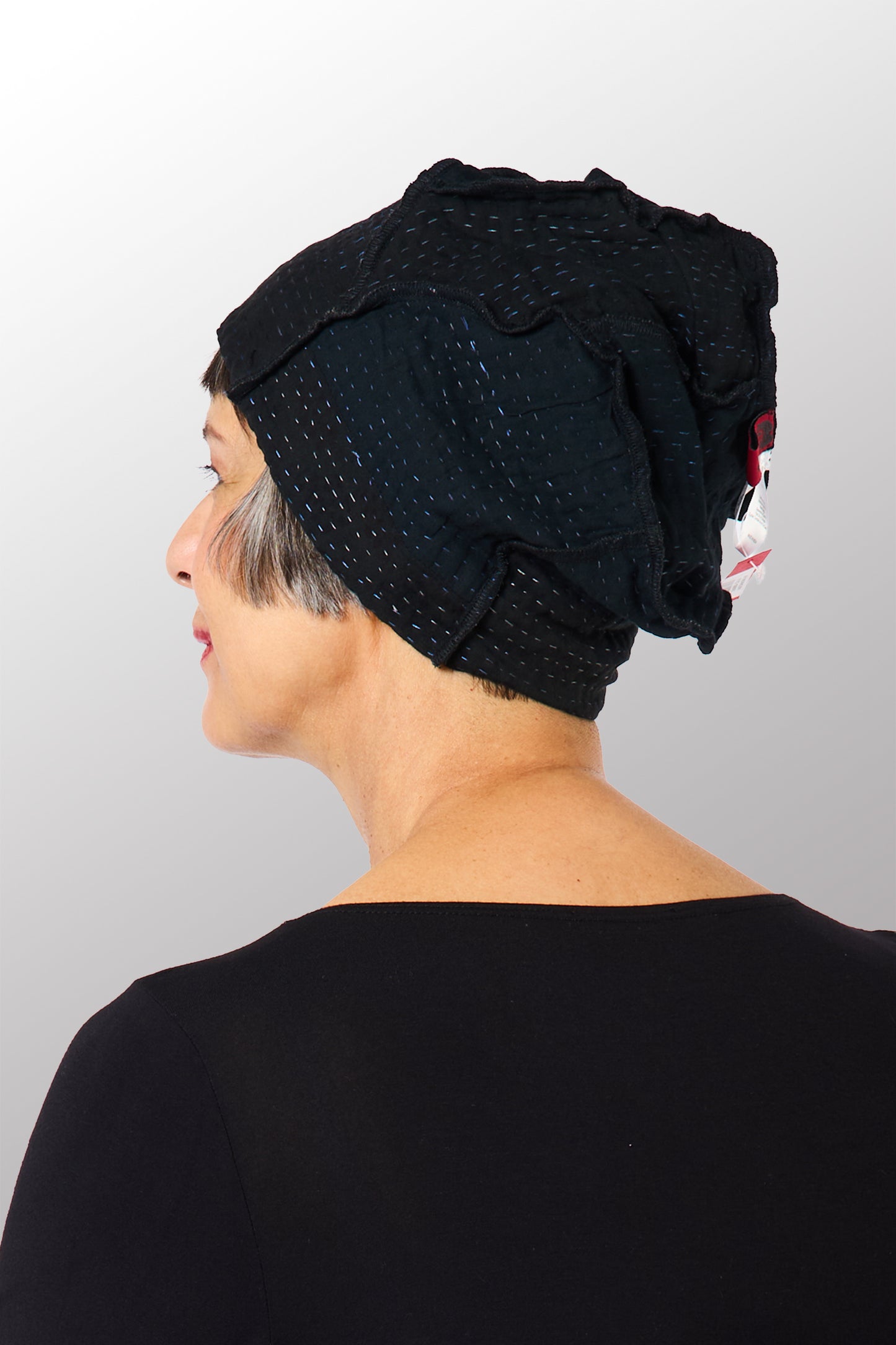 FRAYED PATCH KANTHA PATCHWORK HAT - fi4880-blk -