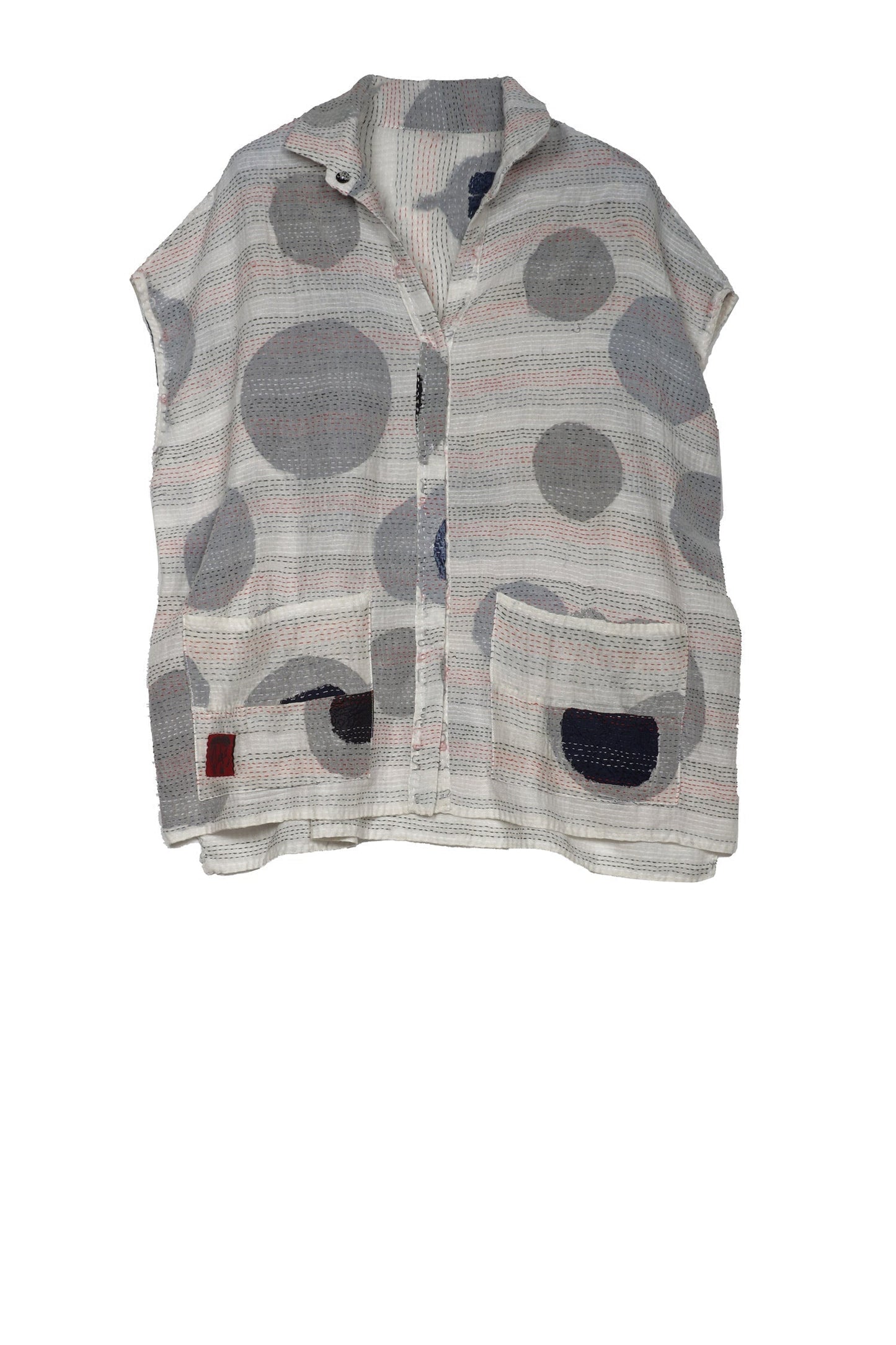 CUT OUT KANTHA CAP SLV. SHIRT - ck2530-wht -