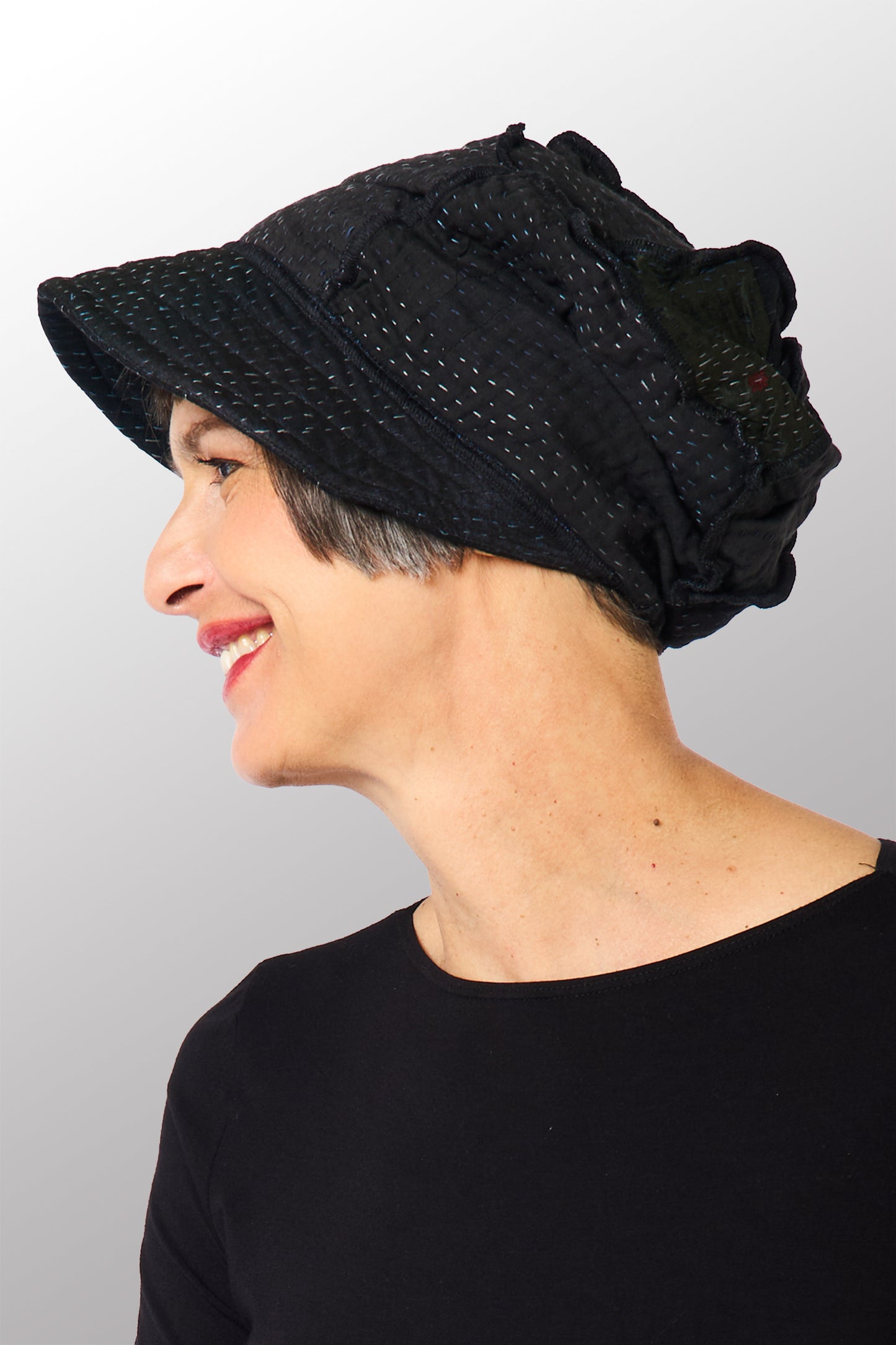 JAIPUR PATCH KANTHA HALF BRIM HAT - jp4881-blk -