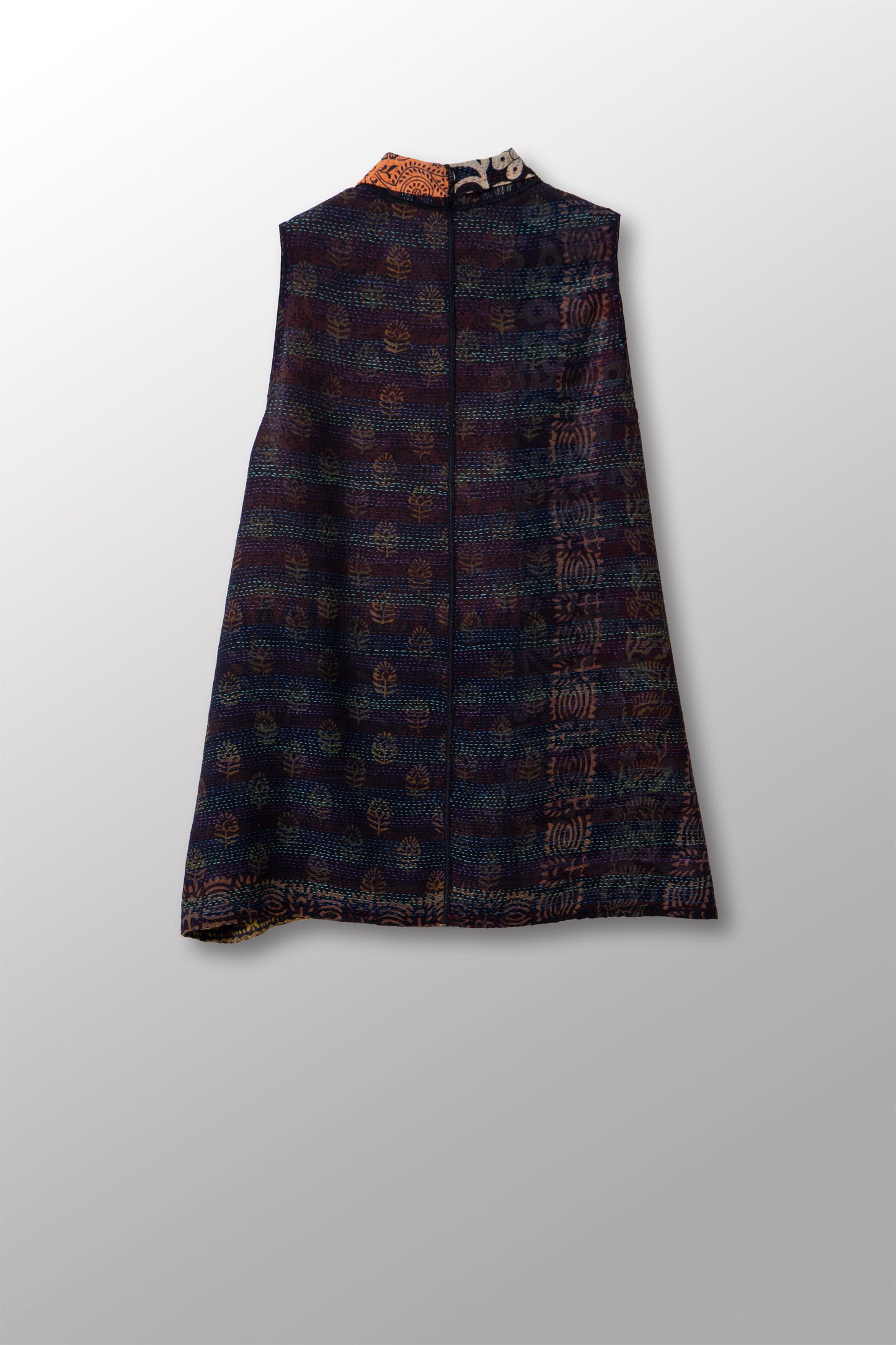 VINTAGE SILK GEORGETTE COTTON KANTHA KIMONO VEST SHORT - gc2248-0001m -