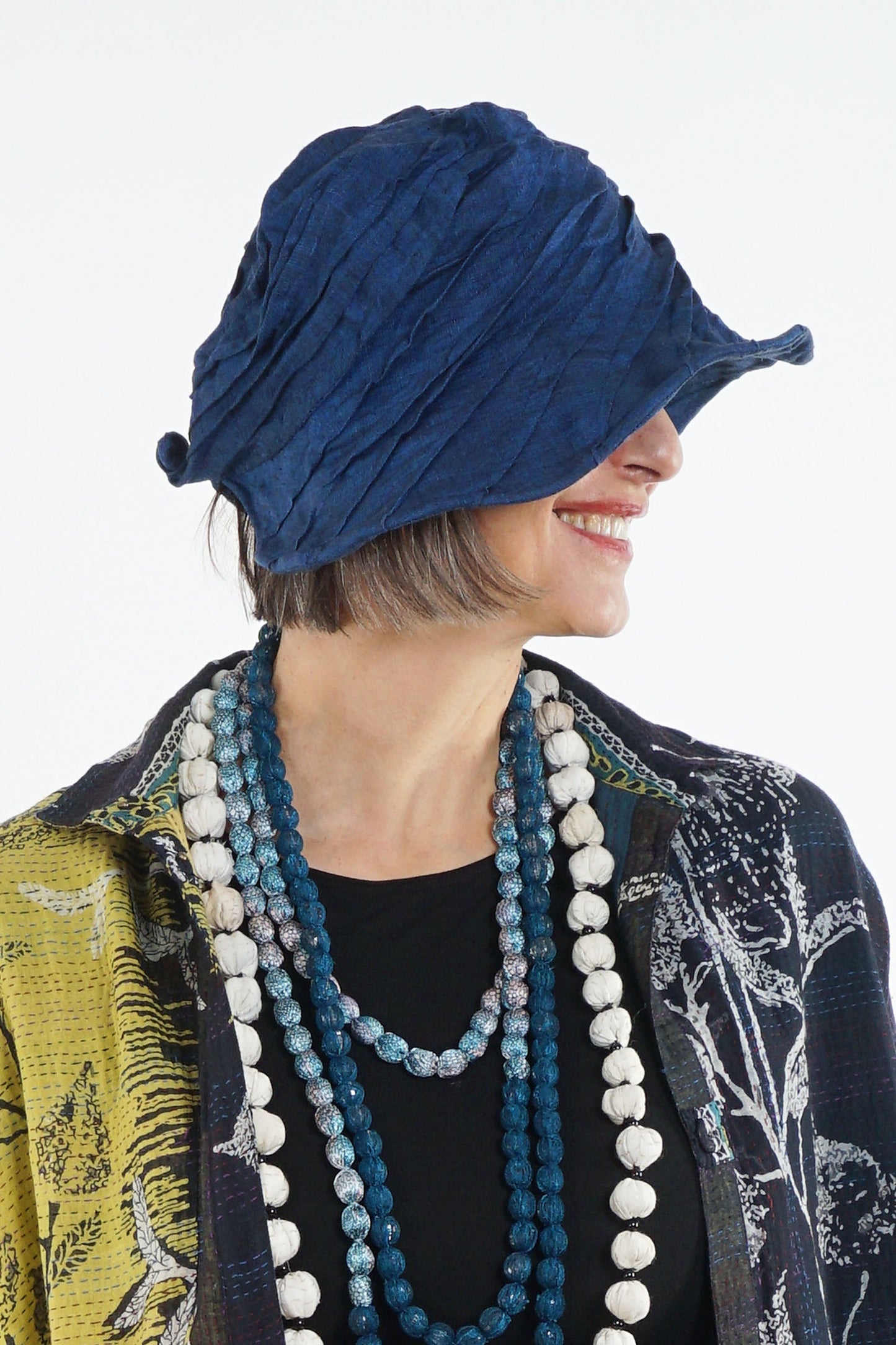 LINEN TWIST TUCKED BRIM HAT - ln1886-nvy -