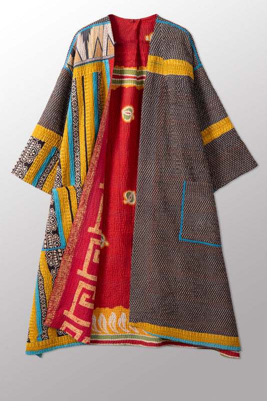 VINTAGE COTTON KANTHA LONG DUSTER - cv4328-0014a -