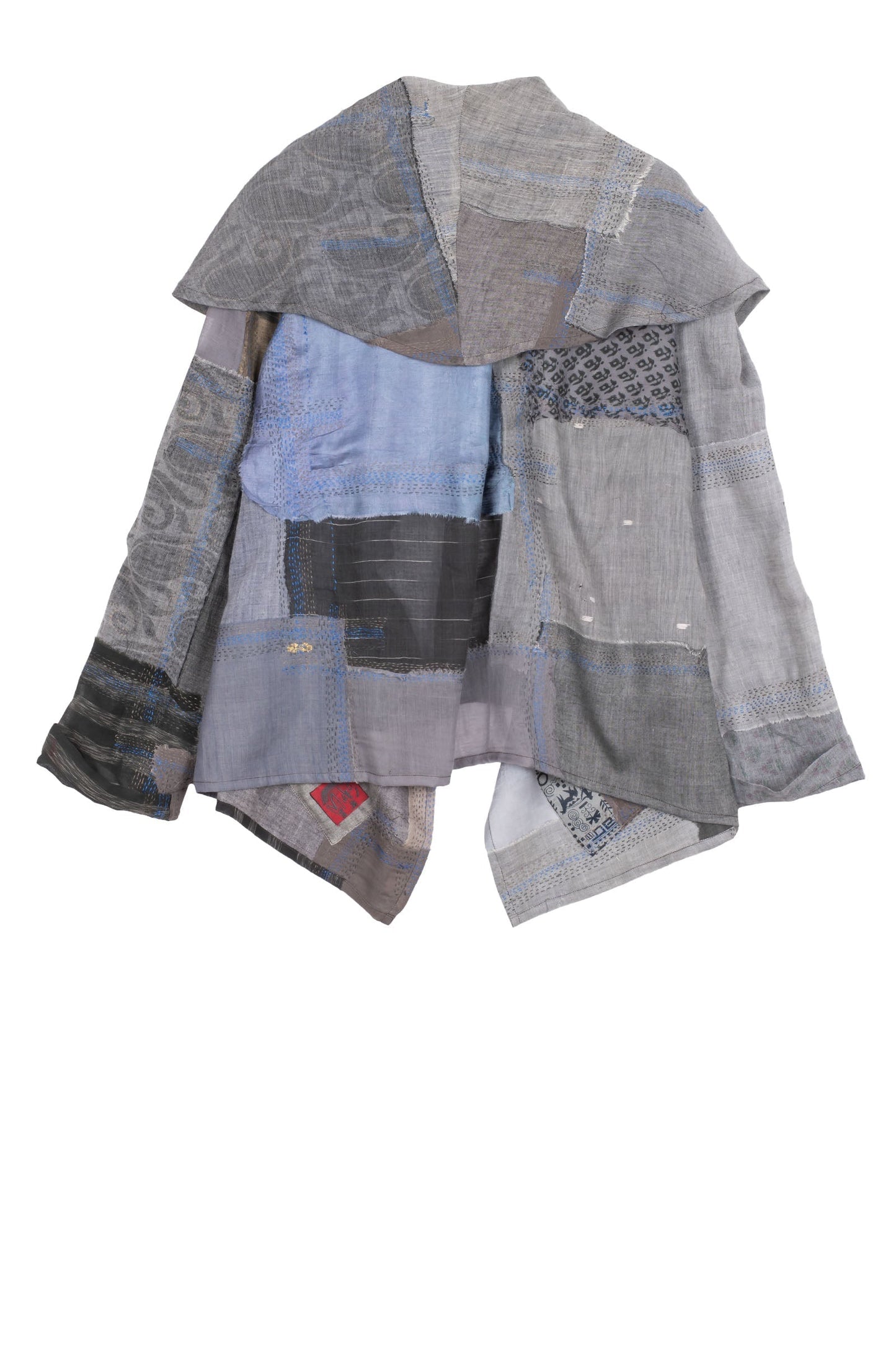 MOSAIC TILE PATCH KANTHA SCARF NECK BLOUSE - mt1561-gry -