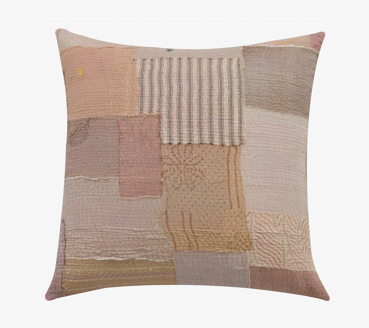Mosaic Fray Handmade vintage Kantha Pillow - Mushroom