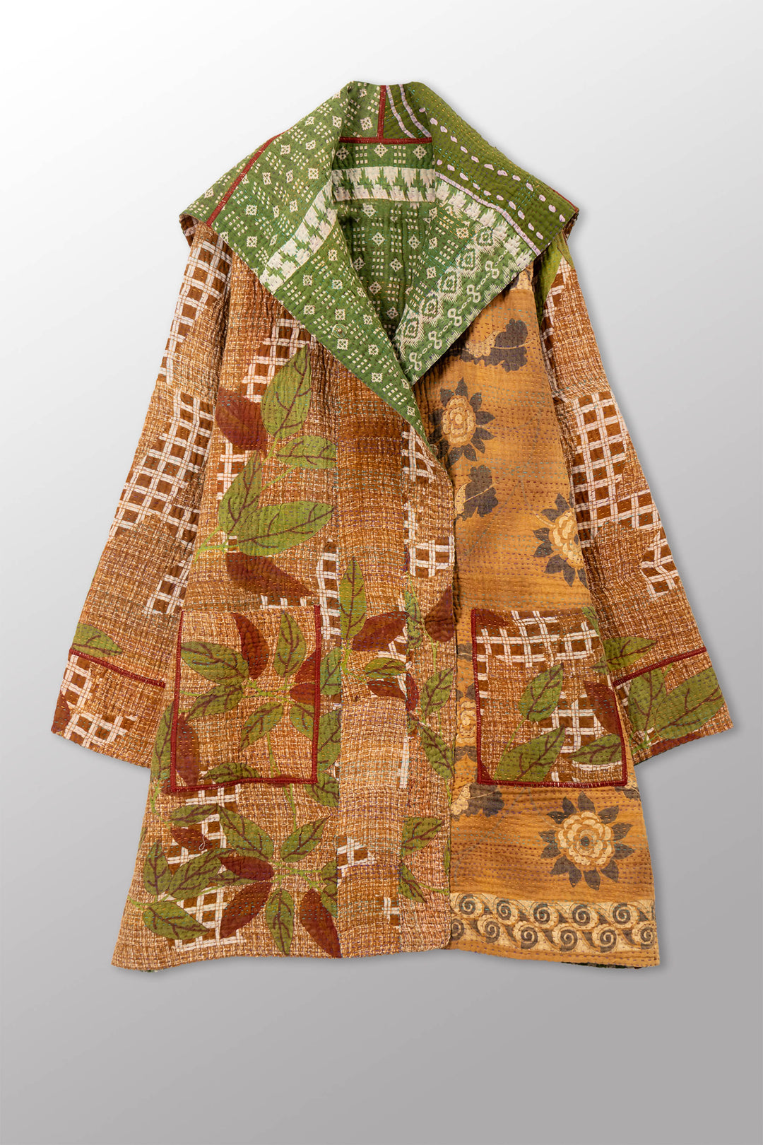 VINTAGE COTTON KANTHA POCKET MEDIUM COAT - cv4316-0055m -