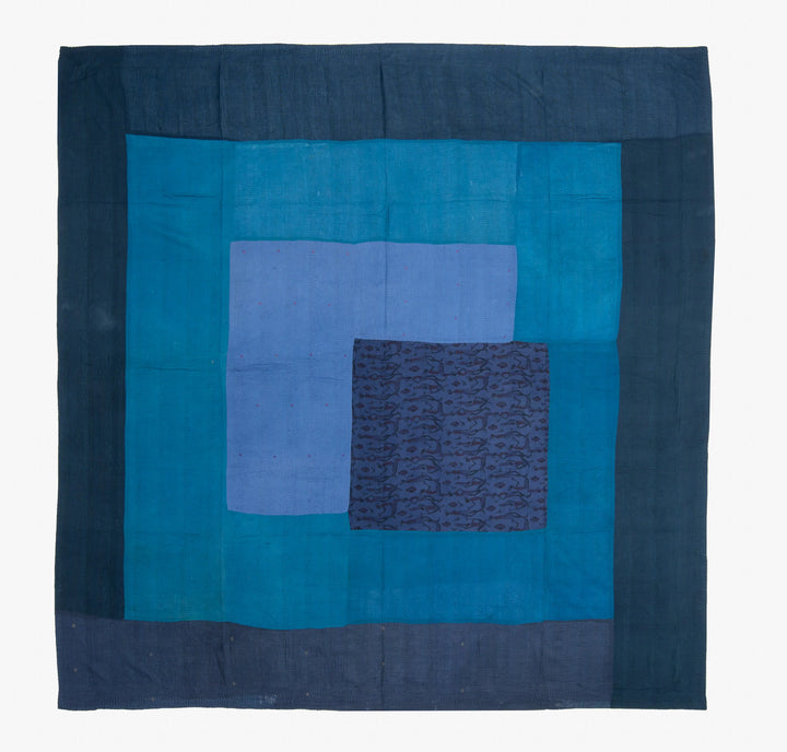 Landscape Fray Patch vintage Kantha Quilts - Navy