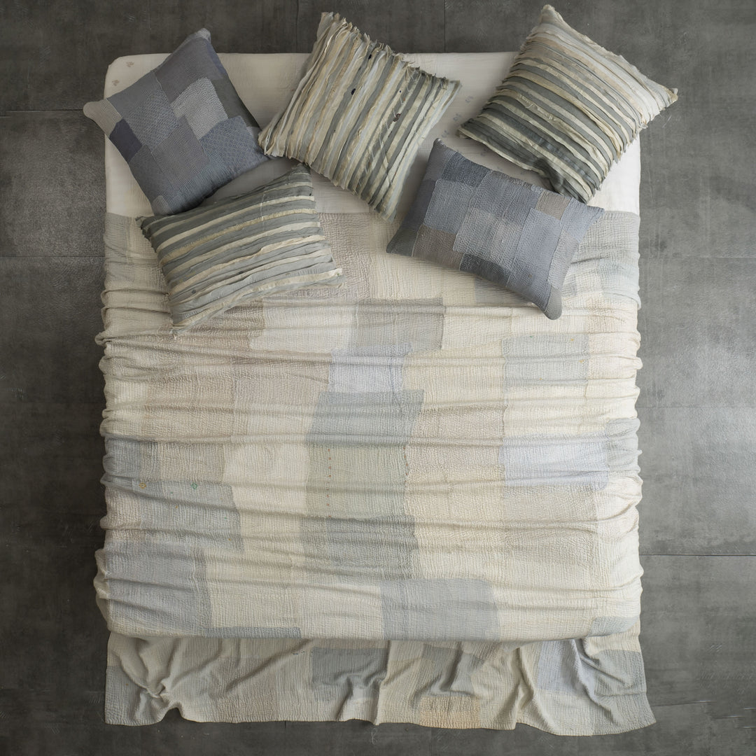 Grey Mist Fray Patch Kantha Quilts