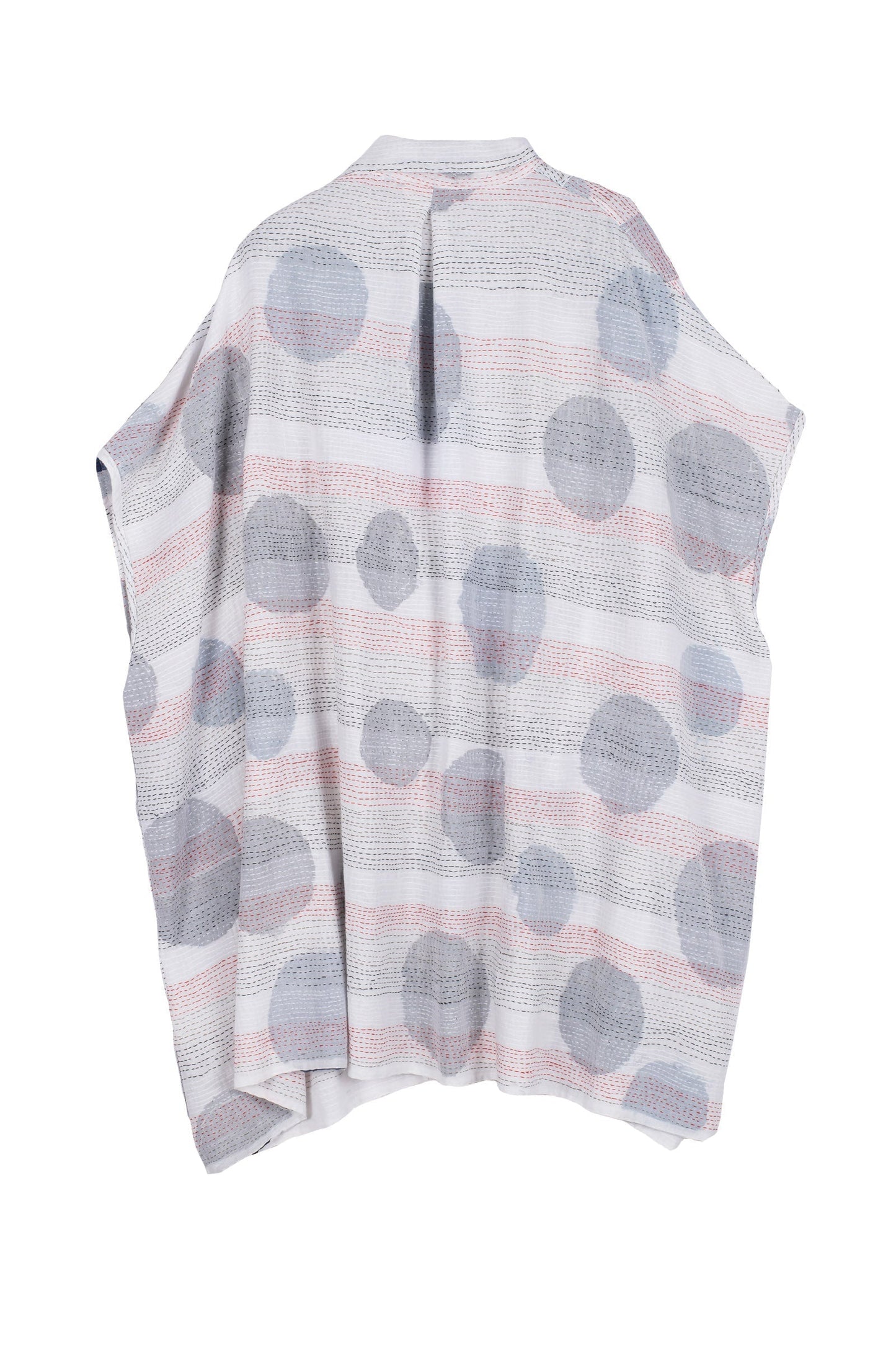 CUT OUT KANTHA SHIRT PONCHO - ck2545-wht -