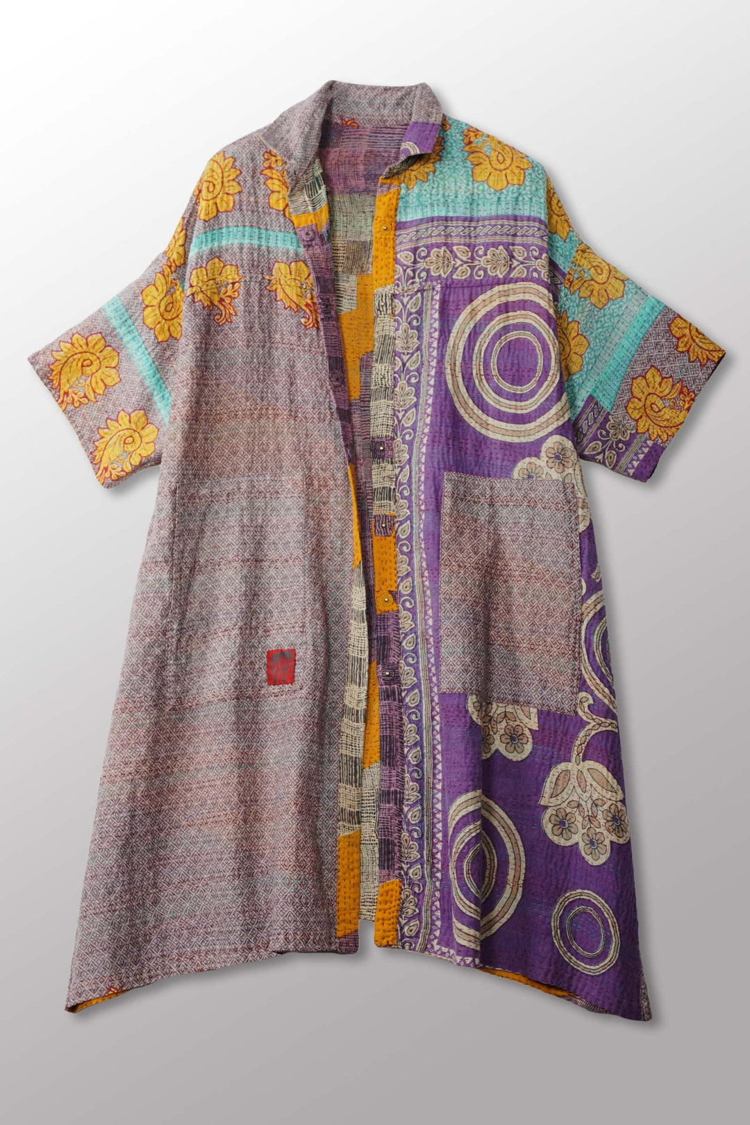 ROBE-CHEMISE MI-LONGUE VINTAGE EN COTON KANTHA - mc2429-0018a -