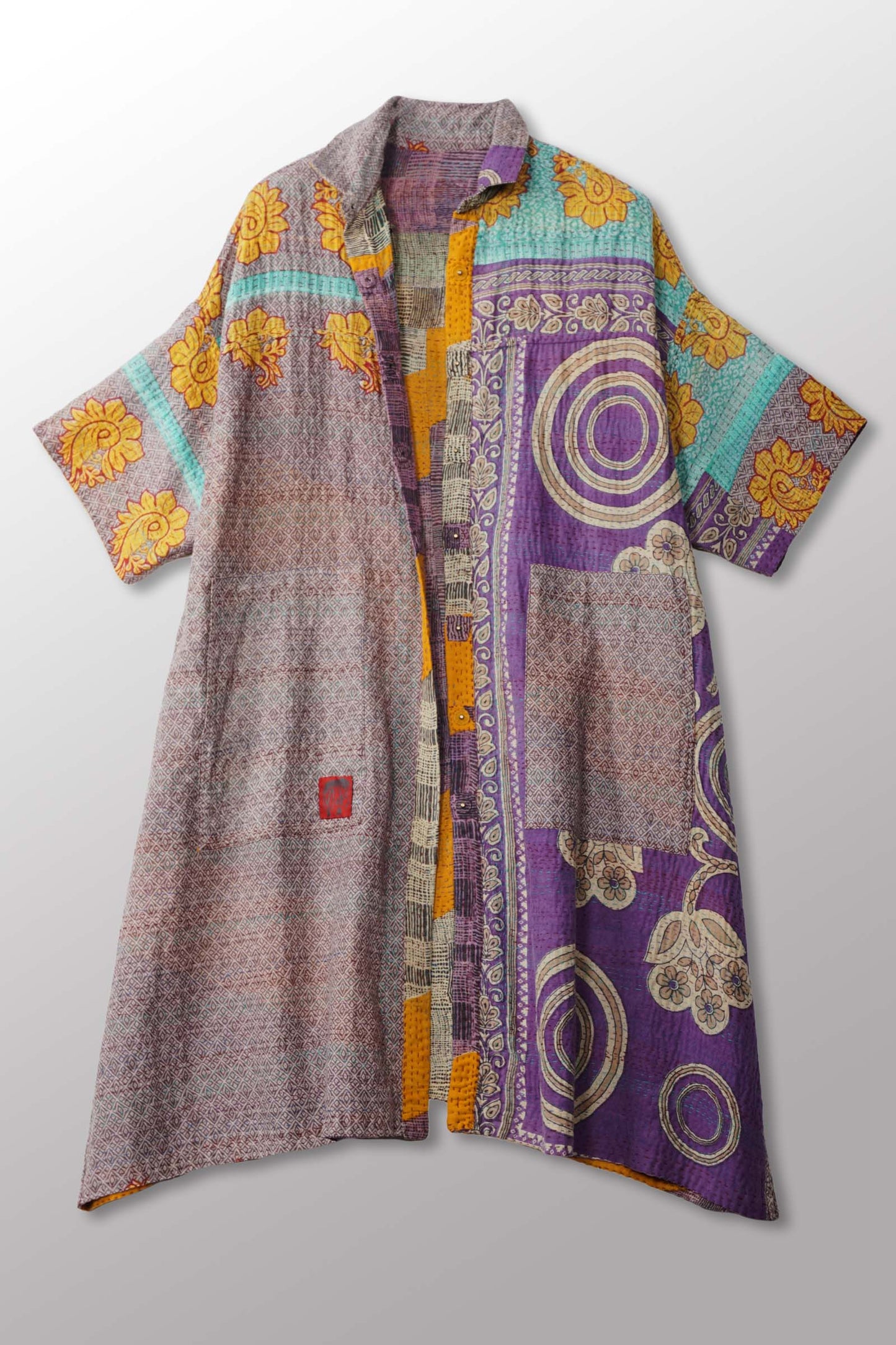 VINTAGE COTTON KANTHA HALF SLV. SHIRT DRESS - cv2429-0018a -