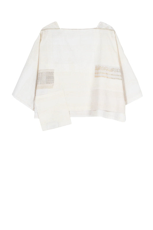 FRAYED PATCH KANTHA 3/4 SLV. CROP TOP - fi2528-ivy -