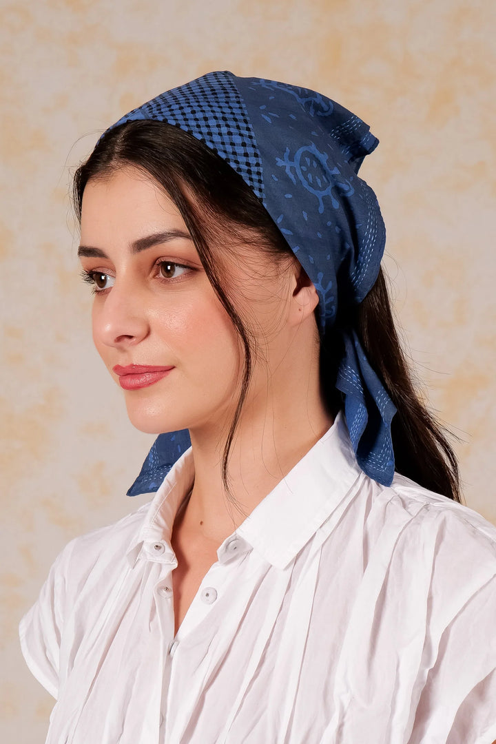 Bandana Handmade Cotton Square kantha - Navy