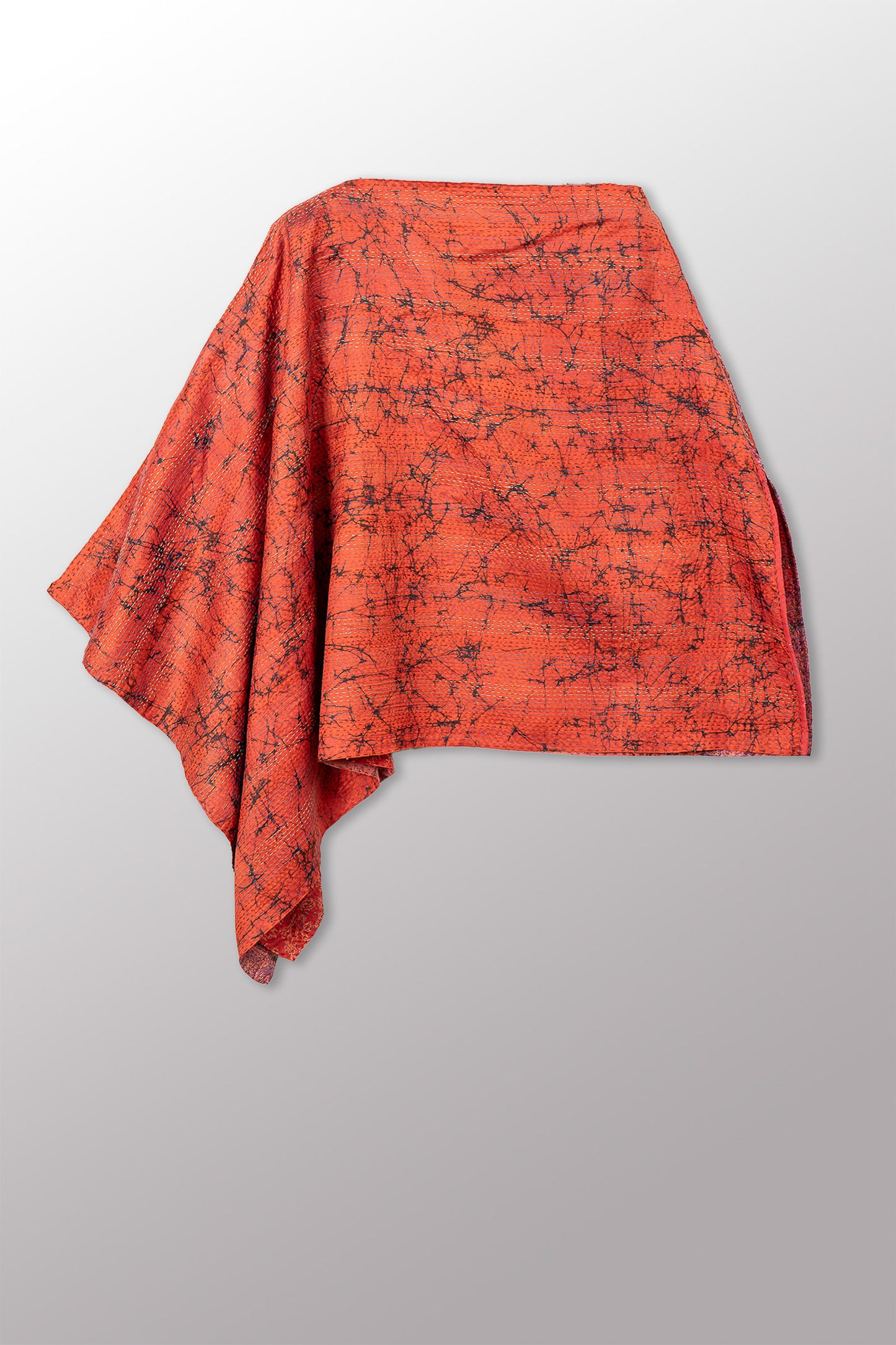 VINTAGE SILK KANTHA LONG CAPE - sv2841-0010a -