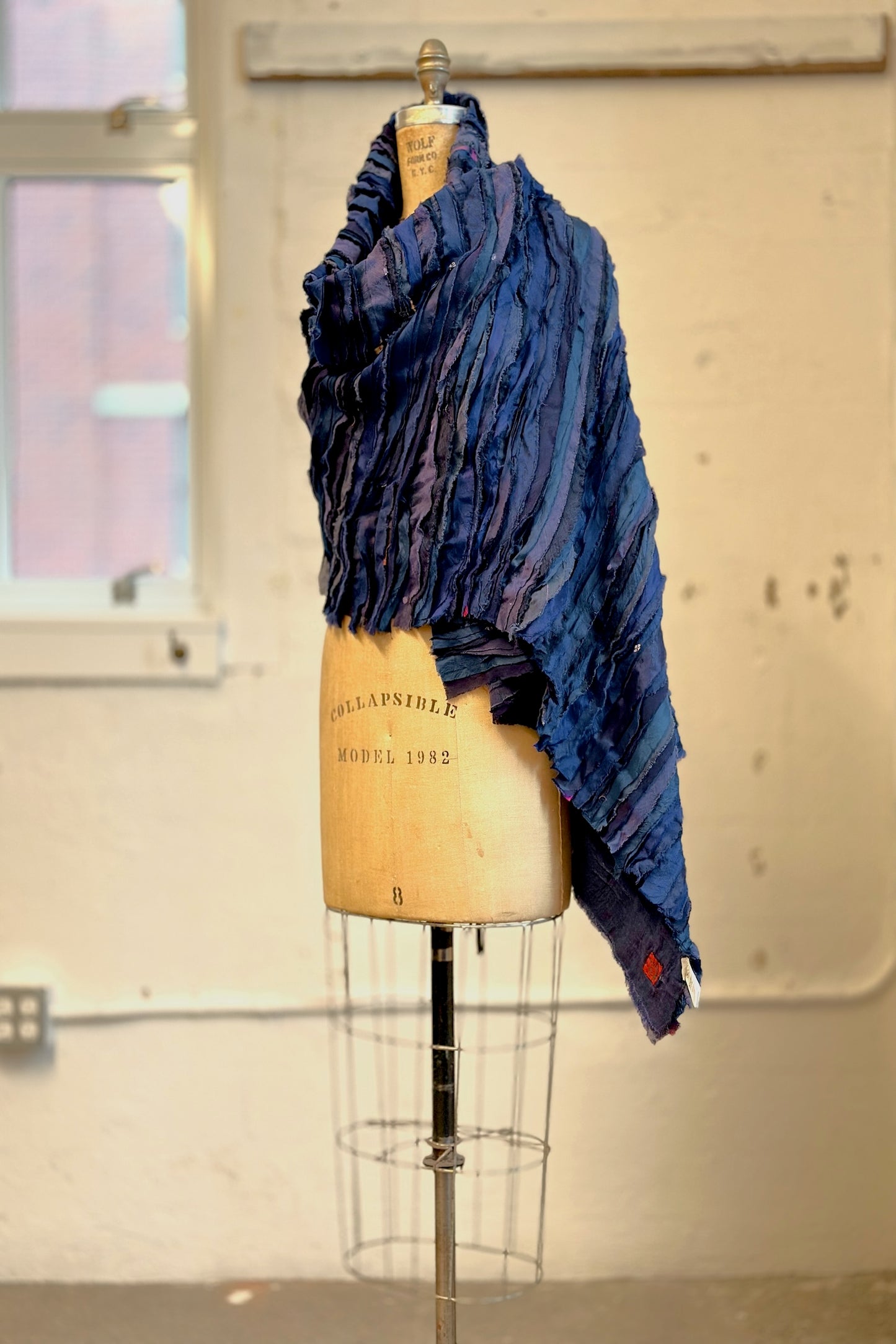 WAVY STRIPE KANTHA SMALL SHAWL - wv2830-blu -