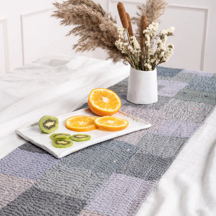 Mosaic Fray Patch vintage Kantha Table Runner - Hydrangea