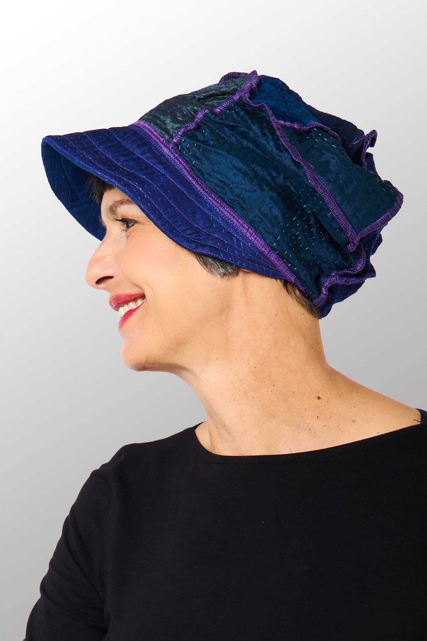 JAIPUR PATCH KANTHA HALF BRIM HAT - jp4881-nvy -