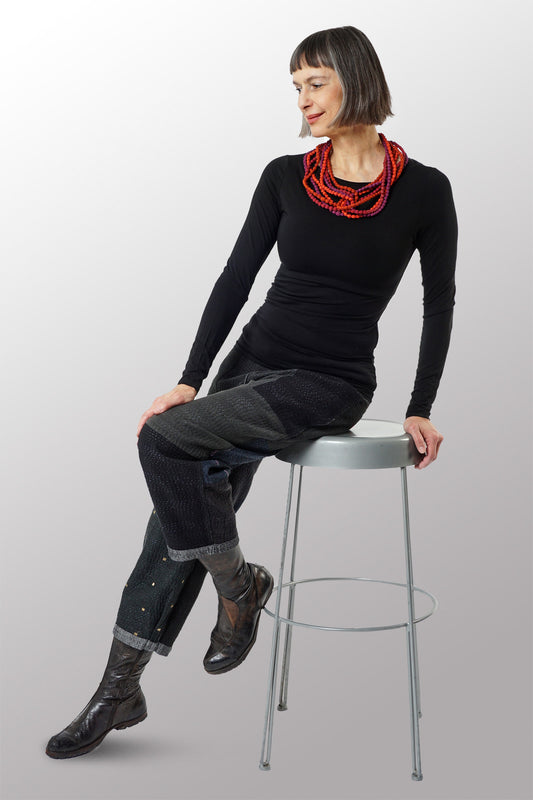 VINTAGE SILK KANTHA SEED NECKLACE - sv2721-plm -