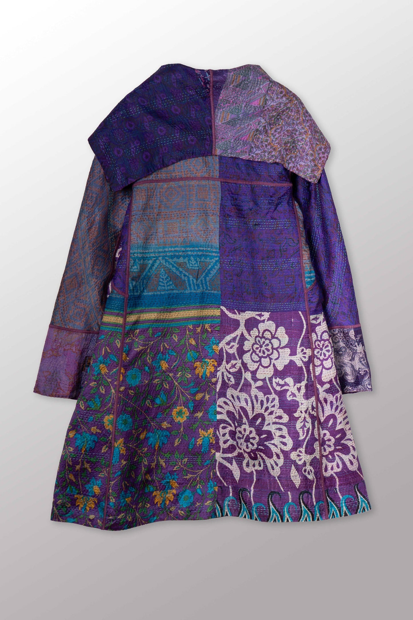 VINTAGE SILK KANTHA A-LINE COAT - sv2309-0026a -