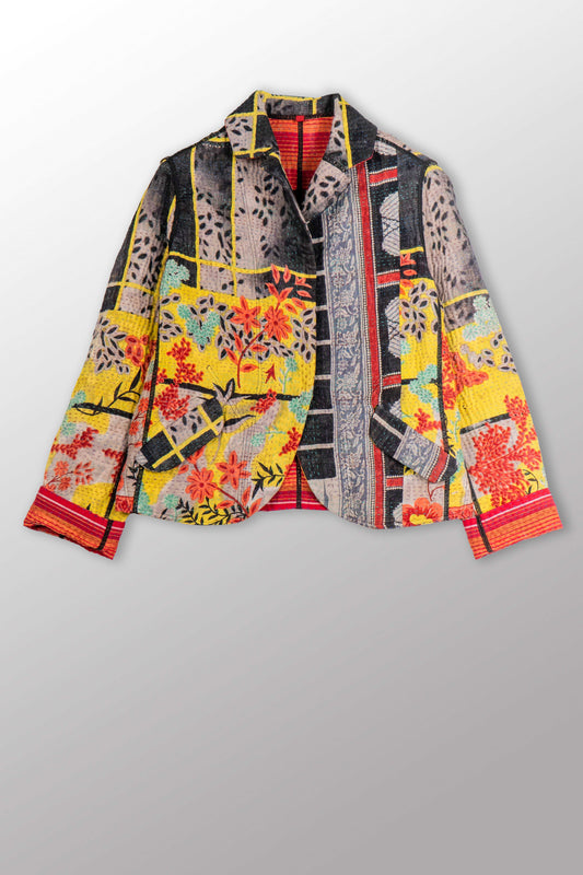 VINTAGE COTTON KANTHA CROPPED BASIC JACKET - cv4096-0003s -