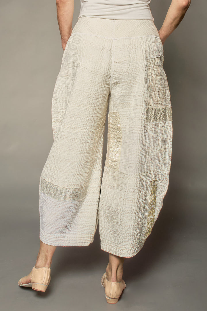 FRAYED PATCH KANTHA LANTERN PANTS - fi4634-ivy -