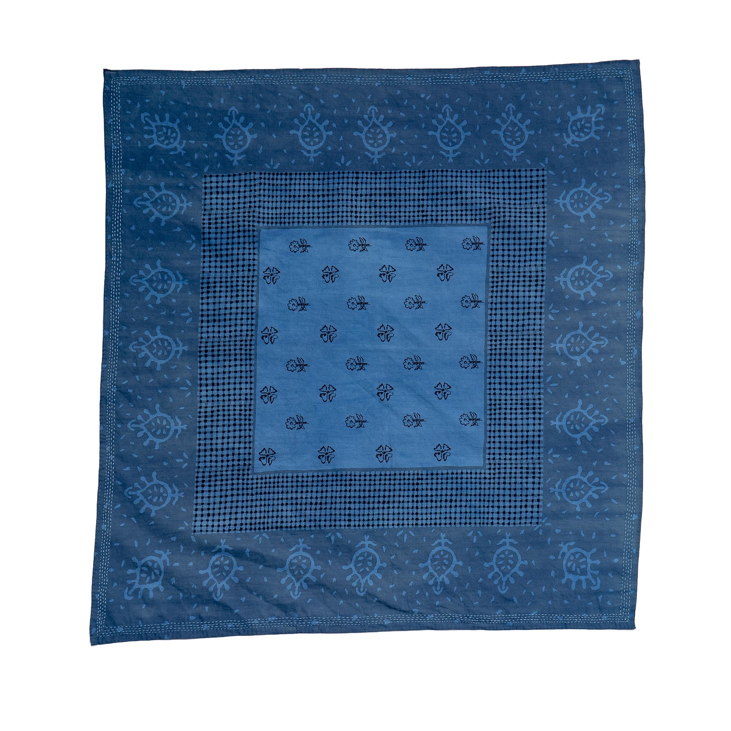 Bandana Handmade Cotton Square kantha Bandana-Navy