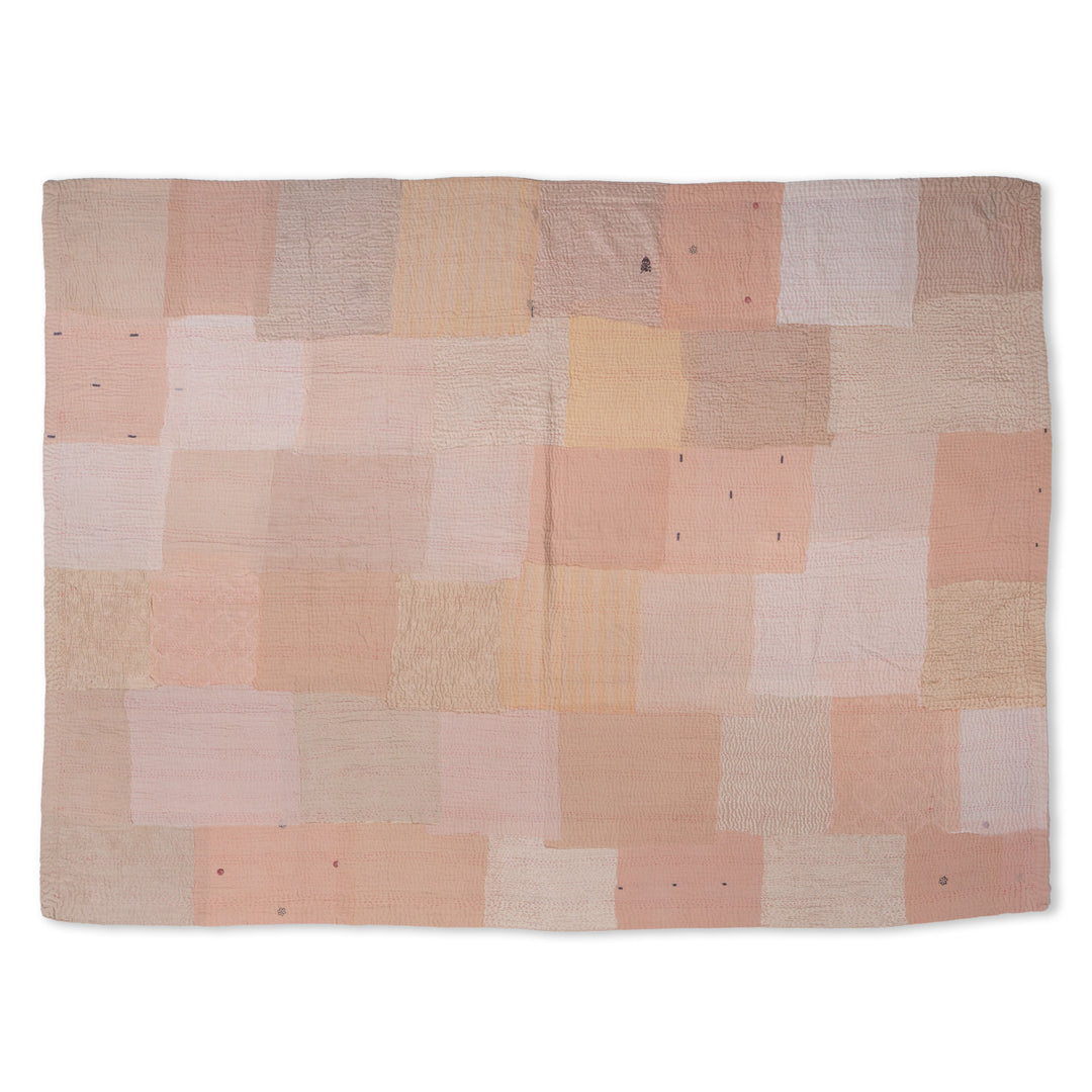 Mosaic Fray Handmade Vintage Kantha Throw -Shallot -