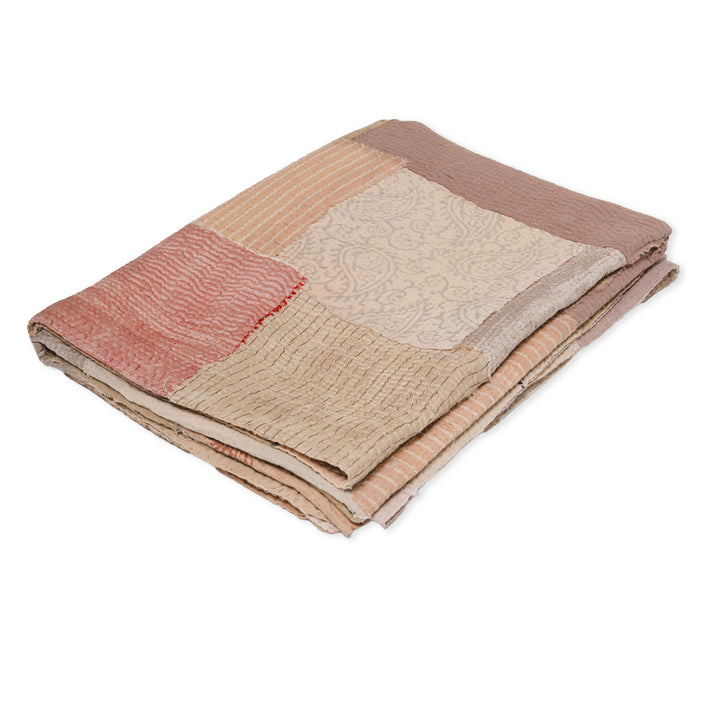 Mosaic Fray Handmade Vintage Kantha Throw -Mushroom
