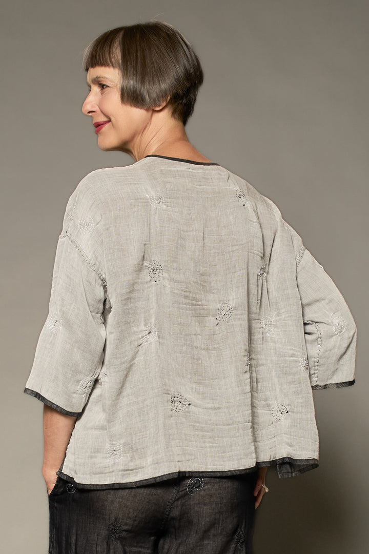 GAUZE SHIBORI GARMENT KANTHA V-NECK NECK TOP - gg2t108-blk -