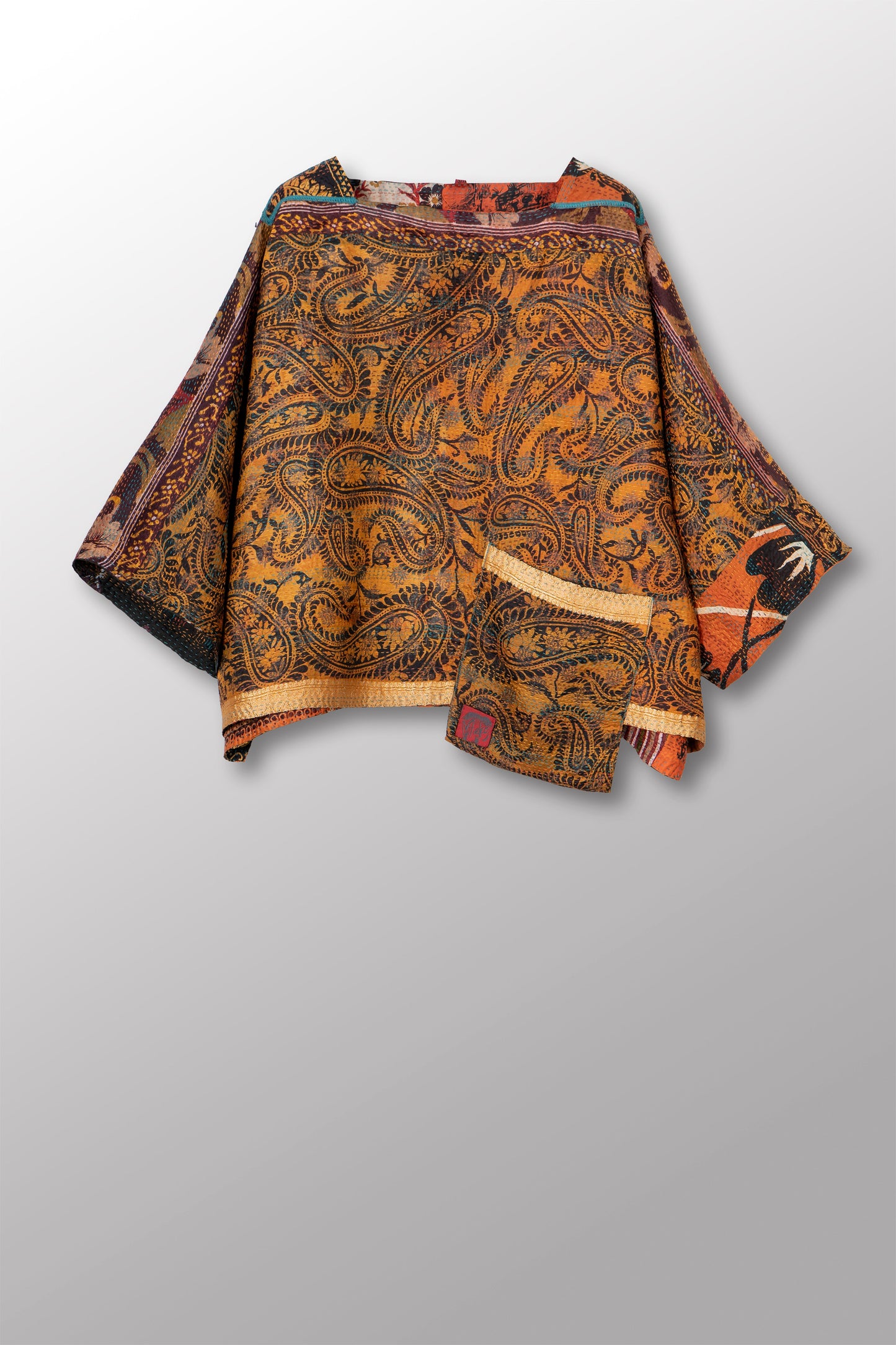 VINTAGE SILK KANTHA 3/4 SLV. CROP TOP MIO - sv2538-0013a -