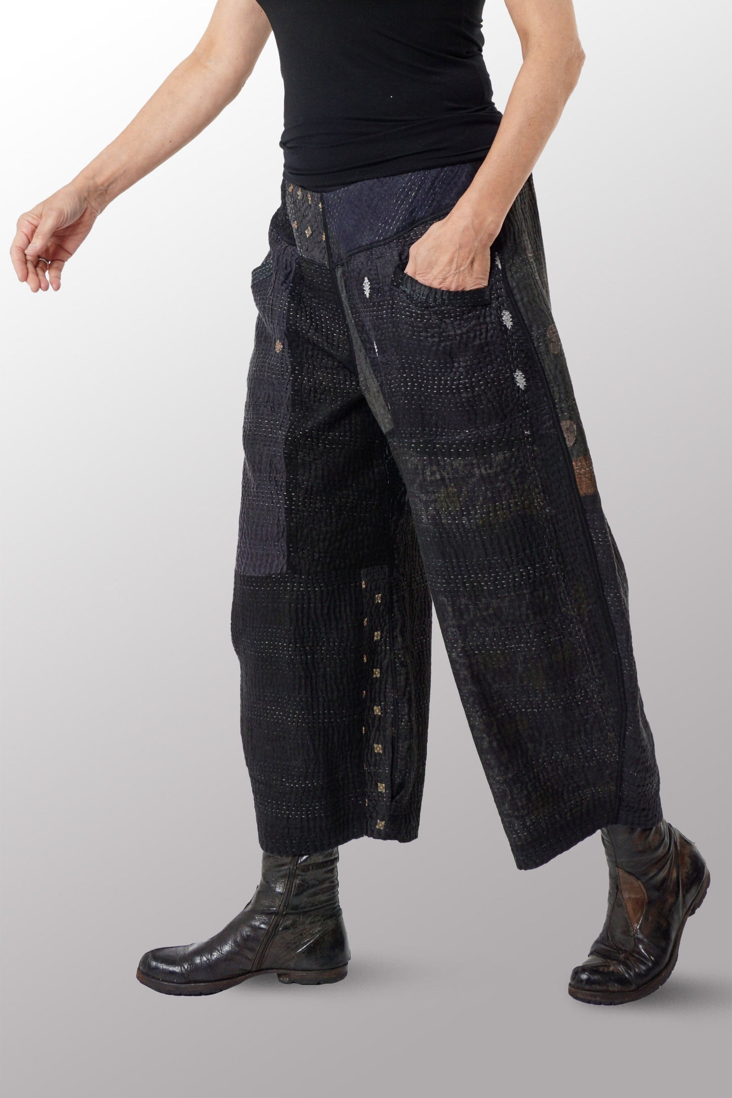 JAIPUR PATCH KANTHA LANTERN PANTS - jp4634-blk -