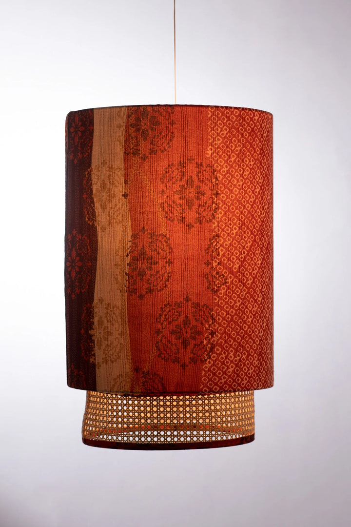 Kimono Cotton Kantha Hanging Lamp -Orange