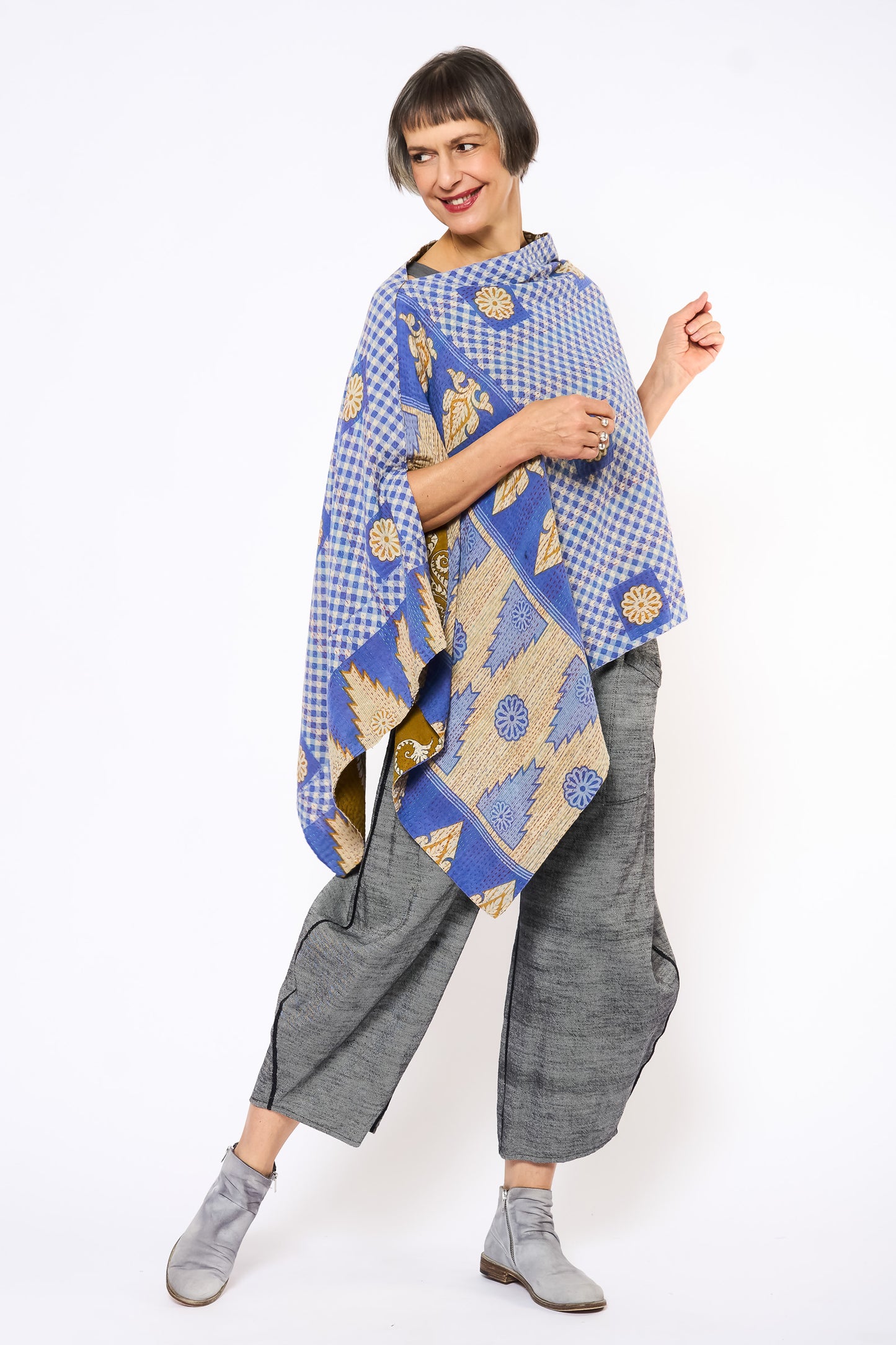 VINTAGE COTTON KANTHA LONG CAPE - cv2841-mlt -