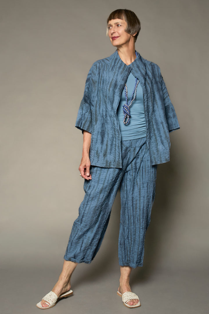 DOUBLE TIE DYE RIPPLE TUCK HIGHT NECK TOP - trw1t107-gry -