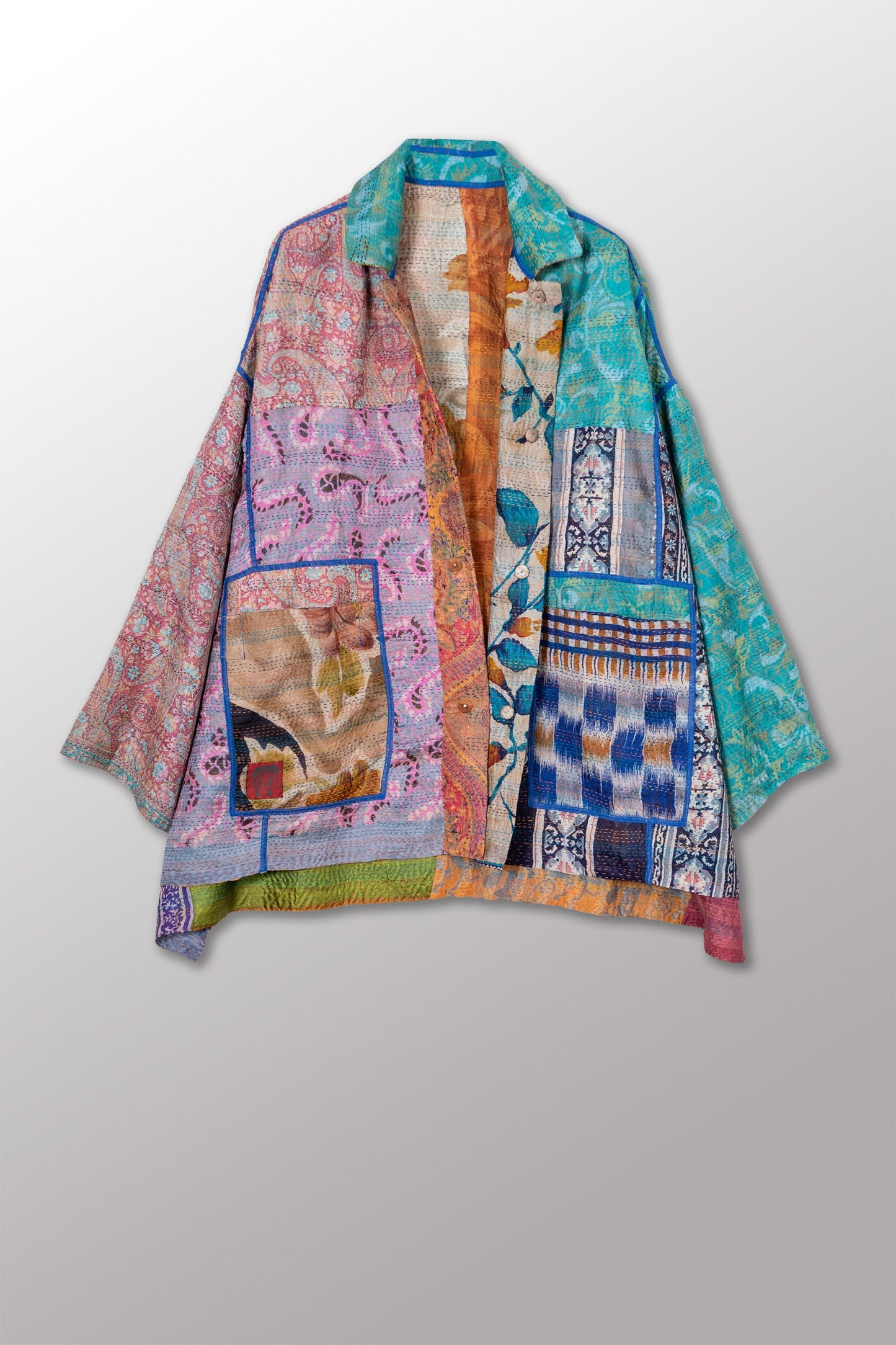 VINTAGE SILK KANTHA OVERSIZED MINI COAT - sv2332-0010a -